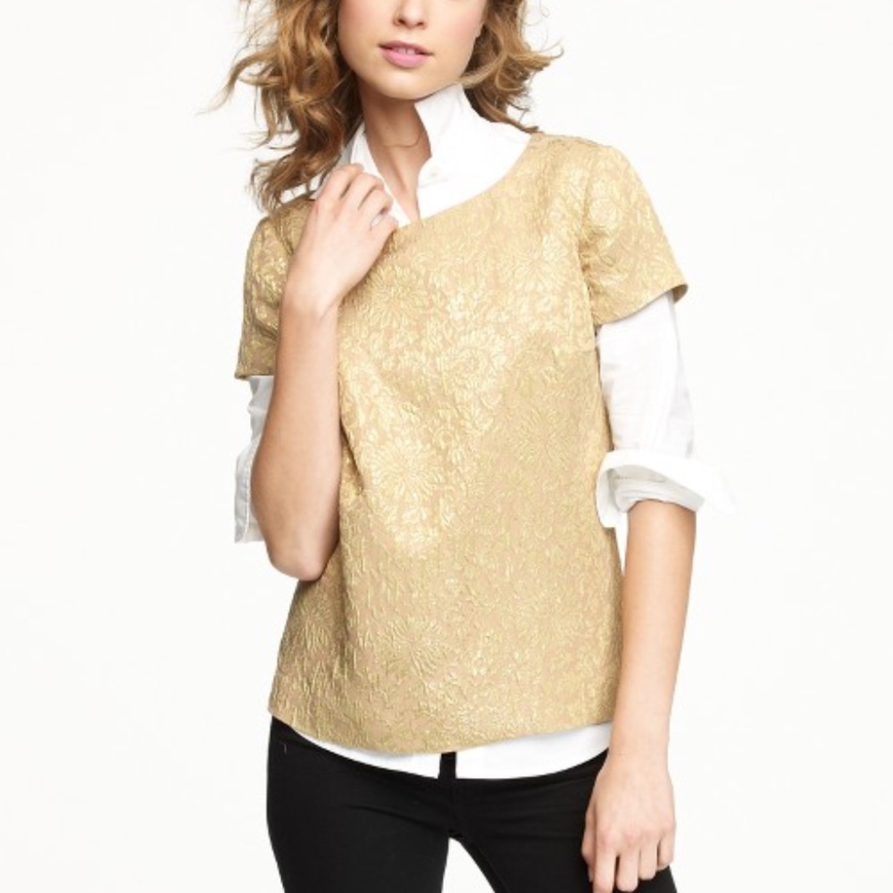 {J. Crew} Metallic Foil Jacquard Top